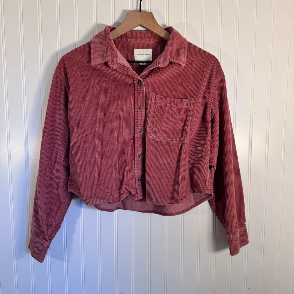 American Eagle Corduroy Button-Up Cropped 100% Cotton Jacket Women’s Size XS - Picture 3 of 12